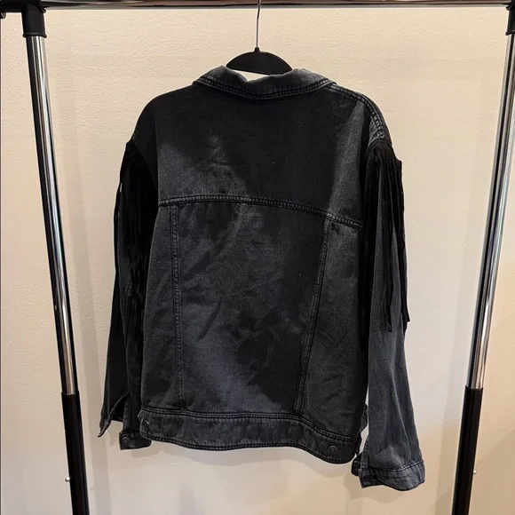 Free People Black Denim Fringe Jacket - Picture 4 of 4